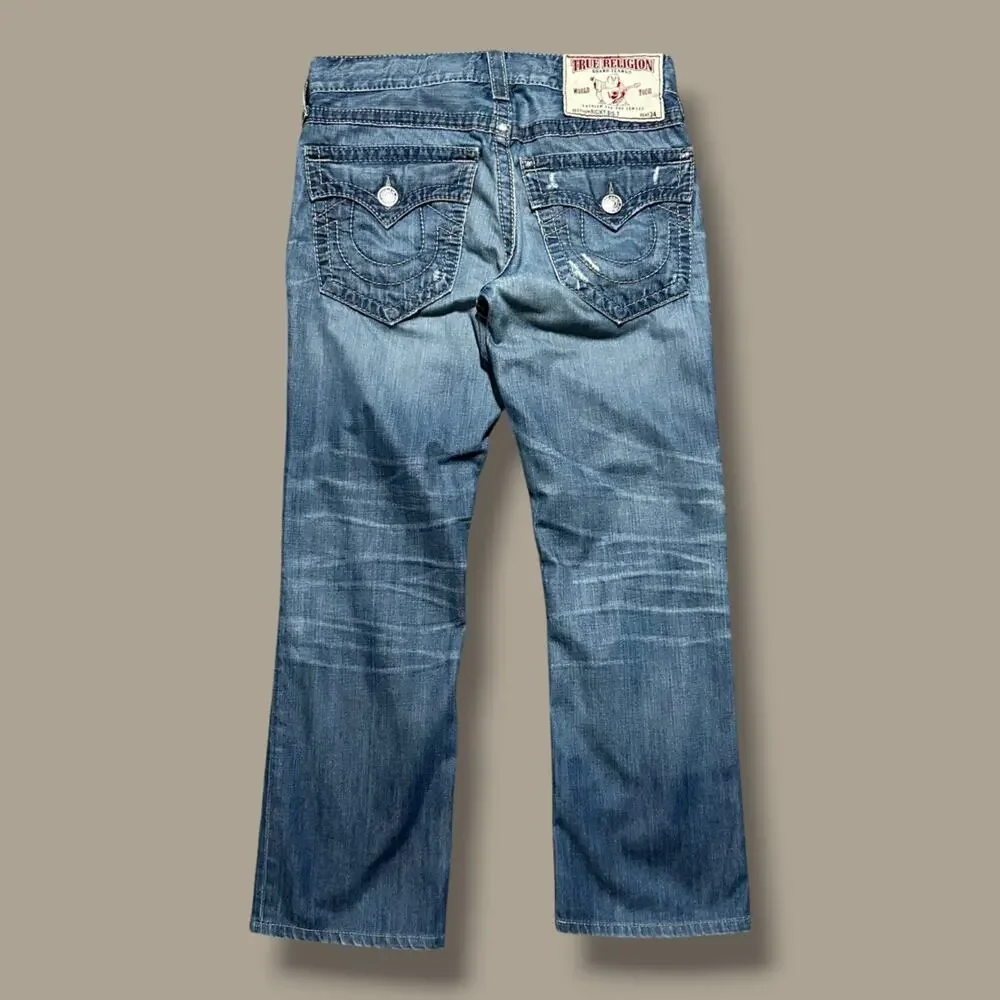 Vintage True Religion Jeans Thick Stitch Ricky Big T y2k Made in USA 31 (33x29)